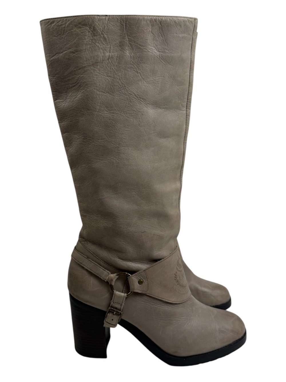 Lauren Ralph Lauren Delsa Taupe Gray Burnished Leather Riding Boots Size 8,5 - Picture 5 of 14